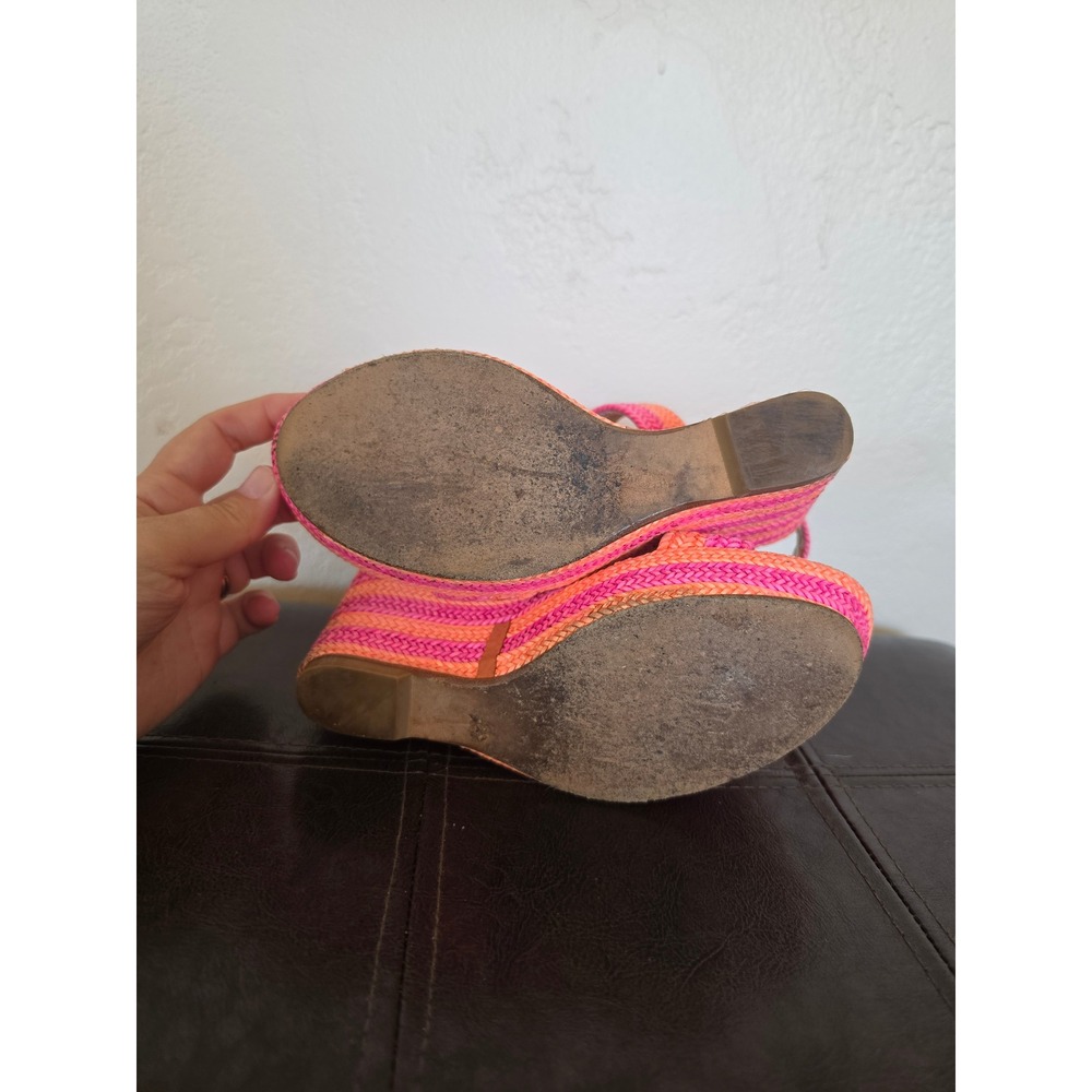 Stuart‎ Weitzman Bright Neon Colors Canvas and Leather Maximalist Wedges sz 7 - Picture 7 of 11
